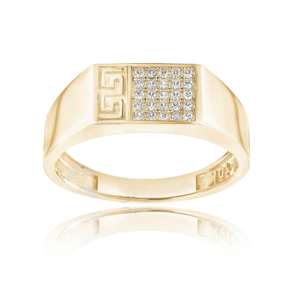 Greek Pattern CZ Gold Men Ring