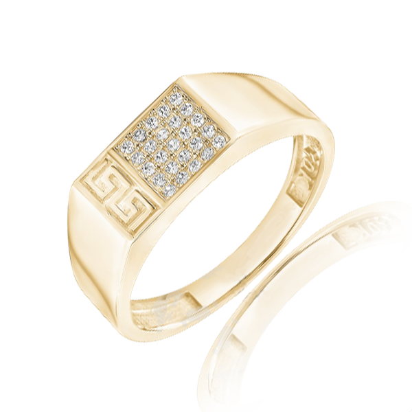 Greek Pattern CZ Gold Men Ring