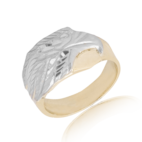 2-Tone Gold Eagle Diamond Cut Men's Ring