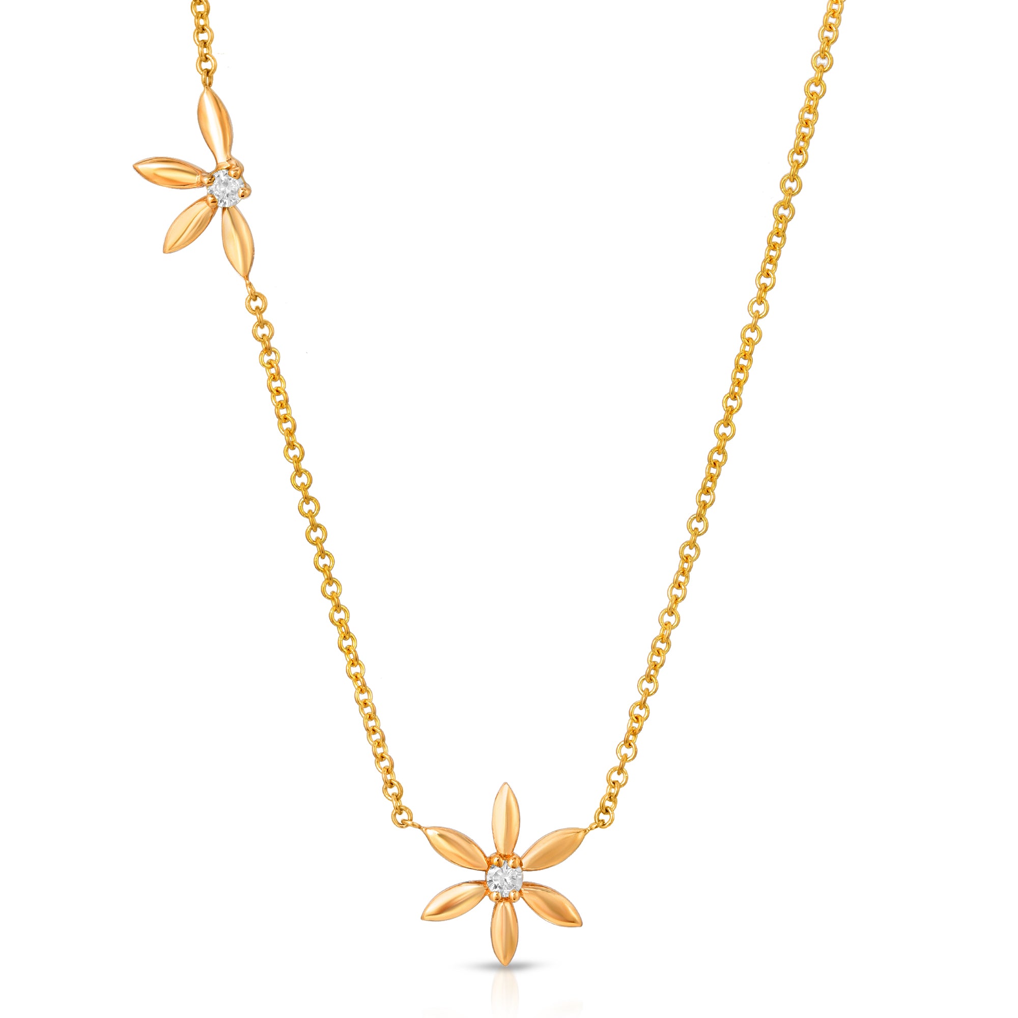 “Fleur bouquet” 14-karat gold flower necklace with diamonds