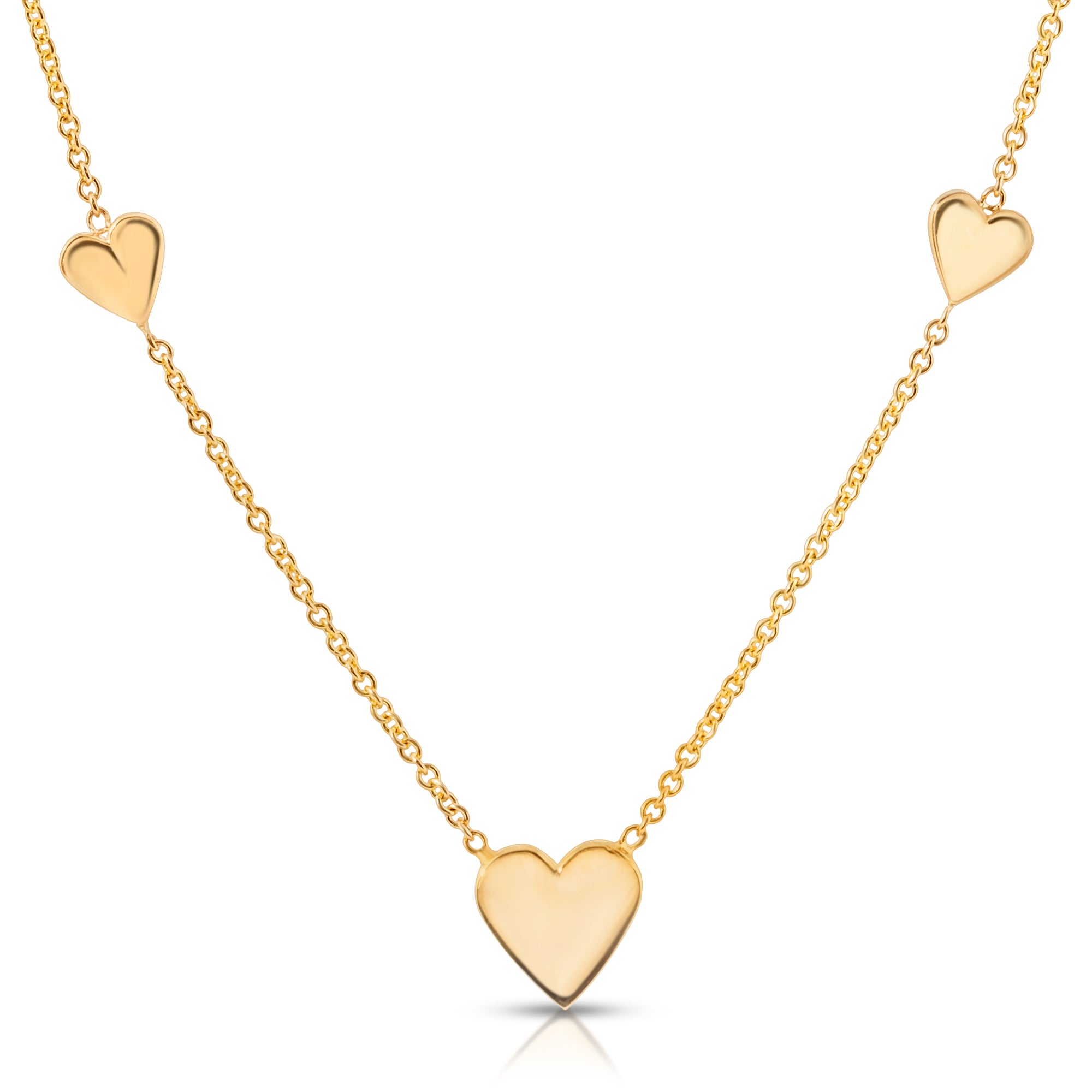 “Heart Bouquet” 14-karat gold heart three station necklace