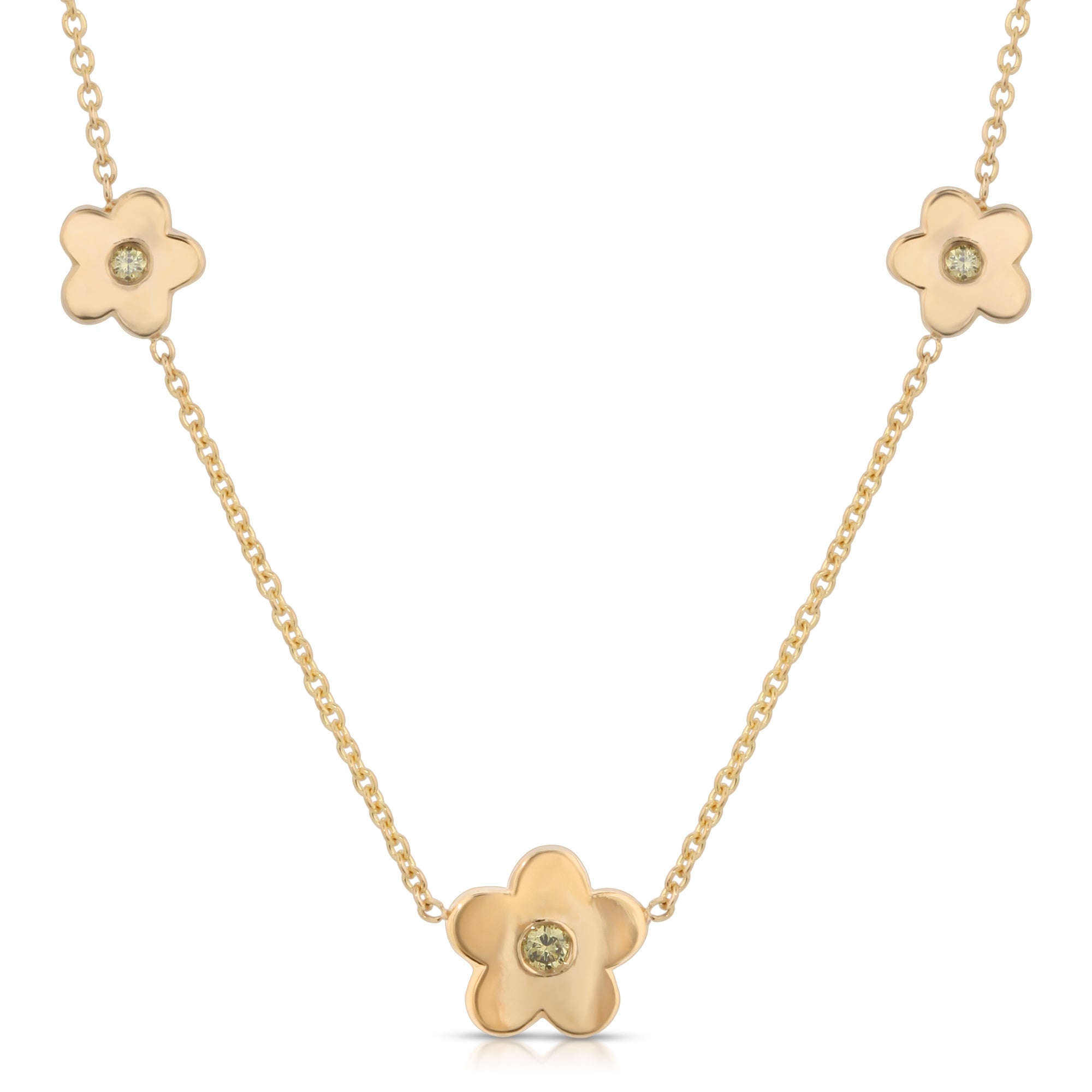 “Fleur délicate bouquet” 14-karat gold flower three station necklace with diamonds