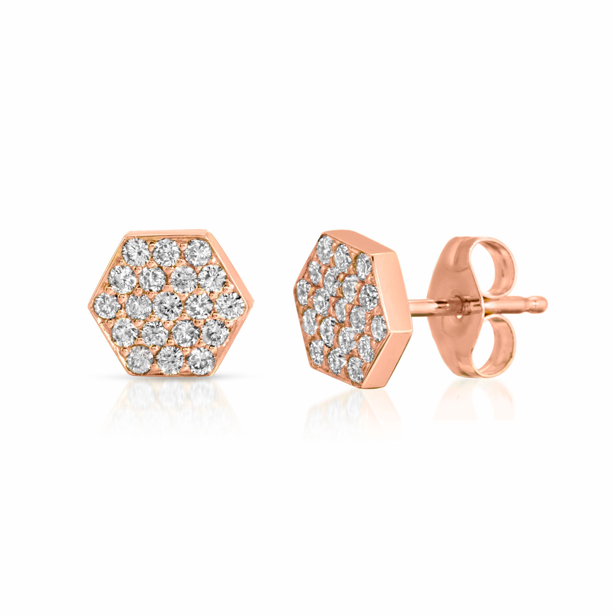 “Delphine” 14-karat gold hexagon stud earring with diamonds