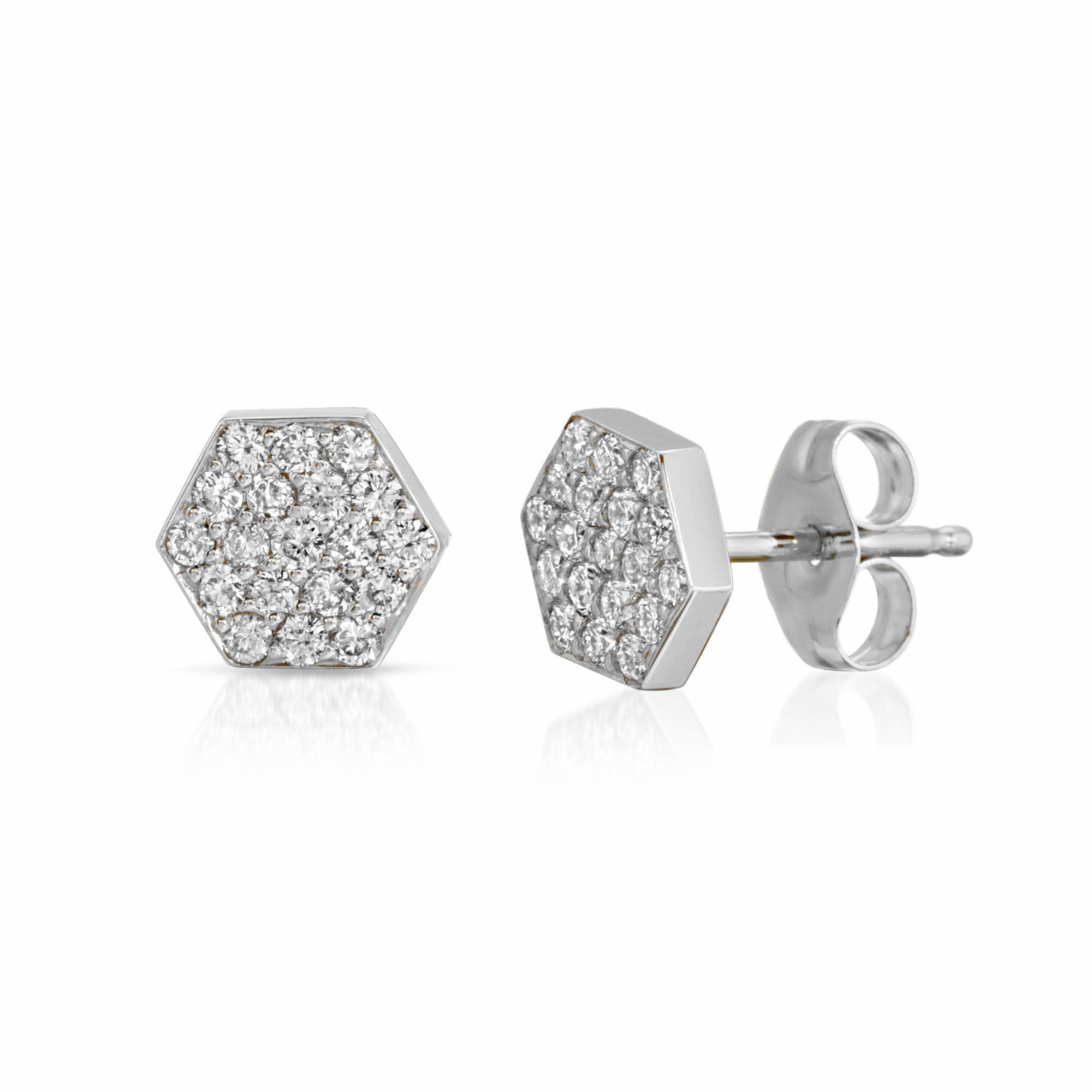 “Delphine” 14-karat gold hexagon stud earring with diamonds